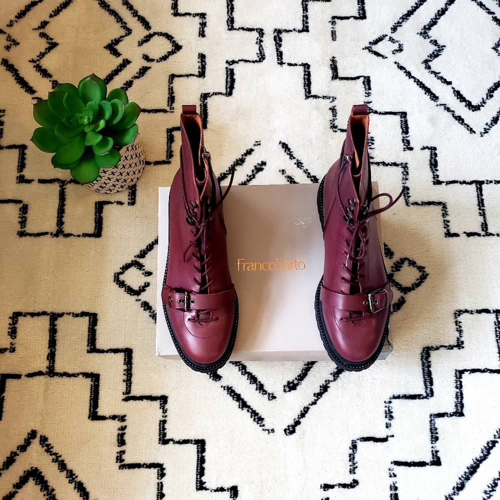 FRANCO SARTO - Gorgeous BURGUNDY Leather Combat Boots! WHOA!!!
